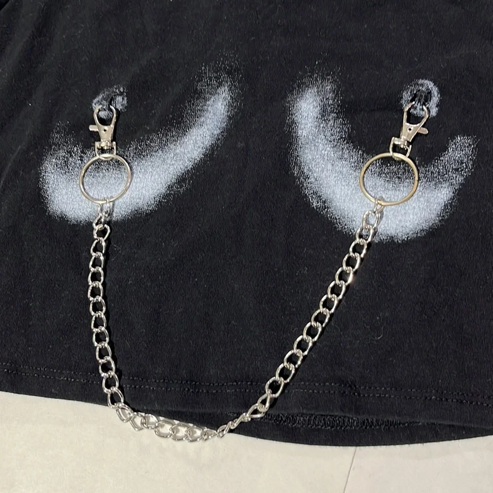 Fashion Nova Nipple Ring cropped chain top t-shirt tee medium goth punk_3